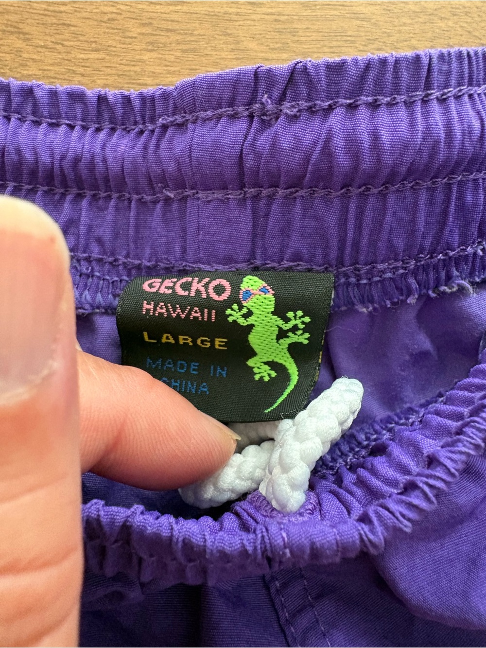Vintage Gecko Hawaii Purple Graphic Swim Shorts with Neon Accents - Picture 3 of 9